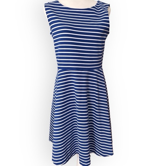 Talbots Dresses & Skirts - Talbots Edie Blue and White Knit Fit and Flare Dress Size M Modern Classic